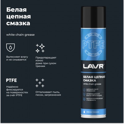 Смазка белая цепная c PTFE LAVR, 400 мл / Ln1741