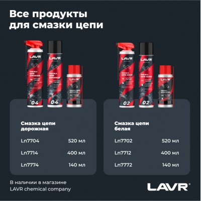 Смазка цепи белая для мотоциклов LAVR MOTOLINE, 520 мл / Ln7702