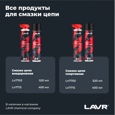 Смазка цепи белая для мотоциклов LAVR MOTOLINE, 520 мл / Ln7702